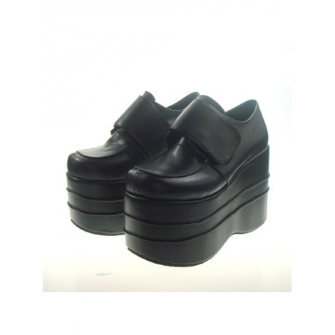 Black 4.7" Heel High Adorable Synthetic Leather Round Toe Platform Girls Lolita Shoes