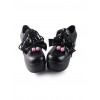 Black Bowknot Mirror Face Strawberry Bell Lolita Lace-up Platform Shoes