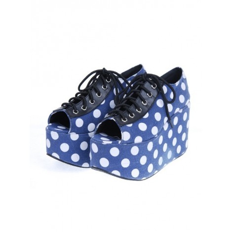 Blue 3.9" Heel High Lovely Patent Leather Point Toe Cross Straps Platform Women Lolita Shoes