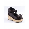 Brown 2.8" High Heel Classical Patent Leather Bow Straps Platform Girls Lolita Shoes