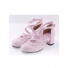 Pink & White 2.6" High Heel Glamorous Polyurethane Round Toe Criss Cross Straps Scalloped Platform Girls Lolita Shoes