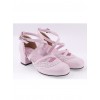 Pink & White 2.6" High Heel Glamorous Polyurethane Round Toe Criss Cross Straps Scalloped Platform Girls Lolita Shoes