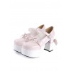 Pink & White 3.7" High Heel Adorable Synthetic Leather Round Toe Strap Bow Decoration Platform Girls Lolita Shoes