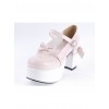 Pink & White 3.7" High Heel Adorable Synthetic Leather Round Toe Strap Bow Decoration Platform Girls Lolita Shoes