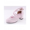 Pink & White 2.6" High Heel Glamorous Polyurethane Round Toe Criss Cross Straps Scalloped Platform Girls Lolita Shoes