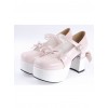 Pink & White 3.7" High Heel Adorable Synthetic Leather Round Toe Strap Bow Decoration Platform Girls Lolita Shoes