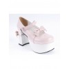 Pink & White 3.7" High Heel Adorable Synthetic Leather Round Toe Strap Bow Decoration Platform Girls Lolita Shoes