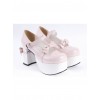 Pink & White 3.7" High Heel Adorable Synthetic Leather Round Toe Strap Bow Decoration Platform Girls Lolita Shoes