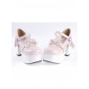 Pink & White 3.7" High Heel Adorable Synthetic Leather Round Toe Strap Bow Decoration Platform Girls Lolita Shoes