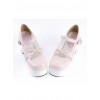 Pink & White 3.7" High Heel Adorable Synthetic Leather Round Toe Strap Bow Decoration Platform Girls Lolita Shoes