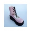 Pink 2.6" Heel High Adorable PU Round Toe Cross Straps Platform Girls Lolita Shoes