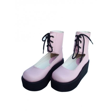 Pink 2.6" Heel High Adorable PU Round Toe Cross Straps Platform Girls Lolita Shoes