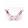 Pink 2.8" High Heel Cute PU Scalloped Bowknot Platform Girls Lolita Shoes