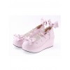 Pink 2.8" High Heel Cute PU Scalloped Bowknot Platform Girls Lolita Shoes