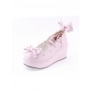 Pink 2.8" High Heel Cute PU Scalloped Bowknot Platform Girls Lolita Shoes