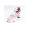 Pink 2.6" High Heel Sexy Synthetic Leather Round Toe Criss Cross Straps Scalloped Platform Girls Lolita Shoes