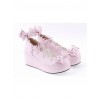 Pink 2.8" High Heel Cute PU Scalloped Bowknot Platform Girls Lolita Shoes