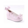 Pink 2.8" High Heel Cute PU Scalloped Bowknot Platform Girls Lolita Shoes