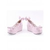 Pink 2.8" High Heel Cute PU Scalloped Bowknot Platform Girls Lolita Shoes