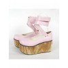 Pink 3.7" Heel High Beautiful PU Round Toe Ankle Straps Platform Women Lolita Shoes