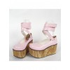 Pink 3.7" Heel High Beautiful PU Round Toe Ankle Straps Platform Women Lolita Shoes