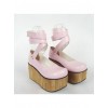 Pink 3.7" Heel High Beautiful PU Round Toe Ankle Straps Platform Women Lolita Shoes