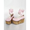 Pink 3.7" Heel High Beautiful PU Round Toe Ankle Straps Platform Women Lolita Shoes