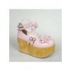 Pink 3.7" Heel High Stylish Patent Leather Round Toe Bow Decoration Platform Lady Lolita Shoes