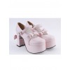 Pink 3.7" High Heel Lovely Polyurethane Round Toe Strap Bow Platform Girls Lolita Shoes