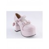 Pink 3.7" High Heel Lovely Polyurethane Round Toe Strap Bow Platform Girls Lolita Shoes