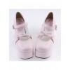 Pink 3.7" High Heel Lovely Polyurethane Round Toe Strap Bow Platform Girls Lolita Shoes