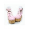 Pink 3.9" Heel High Glamorous Suede Round Toe Cross Straps Platform Lady Lolita Shoes