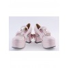 Pink 3.7" High Heel Lovely Polyurethane Round Toe Strap Bow Platform Girls Lolita Shoes