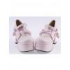 Pink 3.7" High Heel Lovely Polyurethane Round Toe Strap Bow Platform Girls Lolita Shoes