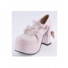 Pink 3.7" High Heel Lovely Polyurethane Round Toe Strap Bow Platform Girls Lolita Shoes