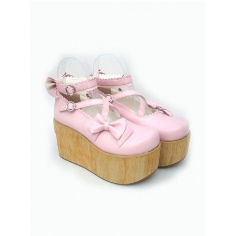 Pink 3.9" Heel High Glamorous Suede Round Toe Cross Straps Platform Lady Lolita Shoes