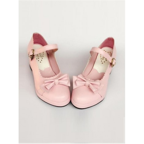 Princess Bowknot Pink Matte Lolita High Heel Shoes