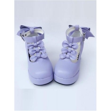 Purple Matte Bowknot T-shaped Belt Sweet Lolita High Heel Shoes