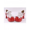 Red & White 3" High Heel Sexy Patent Leather Round Toe Strap Bow Platform Girls Lolita Shoes