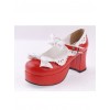 Red & White 3" High Heel Sexy Patent Leather Round Toe Strap Bow Platform Girls Lolita Shoes