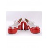 Red & White 3" High Heel Sexy Patent Leather Round Toe Strap Bow Platform Girls Lolita Shoes