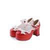 Red & White 3" High Heel Sexy Patent Leather Round Toe Strap Bow Platform Girls Lolita Shoes