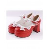 Red & White 3" High Heel Sexy Patent Leather Round Toe Strap Bow Platform Girls Lolita Shoes