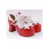 Red & White 3" High Heel Sexy Patent Leather Round Toe Strap Bow Platform Girls Lolita Shoes