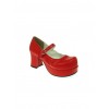 Red 2.9" Heel High Special Synthetic Leather Round Toe Cross Straps Platform Women Lolita Shoes