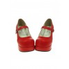 Red 2.9" Heel High Special Synthetic Leather Round Toe Cross Straps Platform Women Lolita Shoes