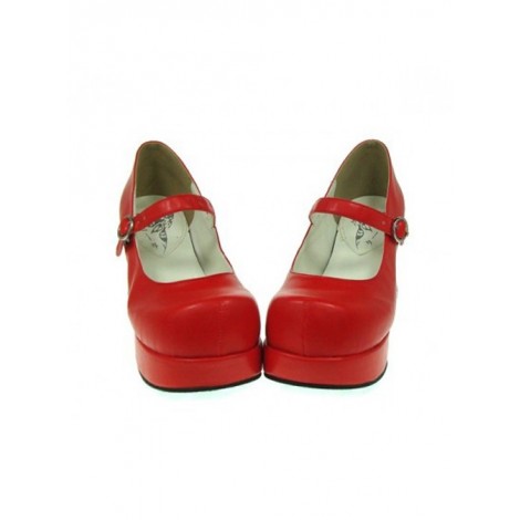 Red 2.9" Heel High Special Synthetic Leather Round Toe Cross Straps Platform Women Lolita Shoes