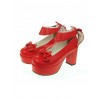 Red 3.1" Heel High Lovely PU Round Toe Cross Straps Platform Women Lolita Shoes