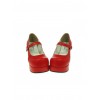 Red 2.9" Heel High Special Synthetic Leather Round Toe Cross Straps Platform Women Lolita Shoes