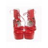 Red 3.7" Heel High Romatic Patent Leather Round Toe Ankle Straps Platform Women Lolita Shoes